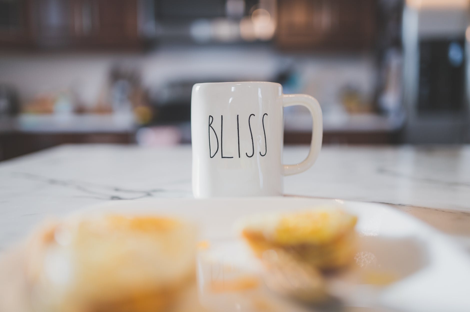 bliss word printed on a ceramic mug